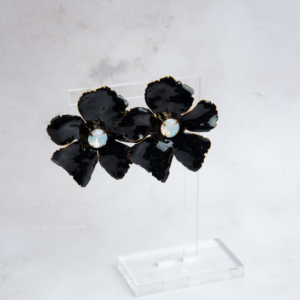 BLACK FLOWER SWAROVSKI EARRINGS