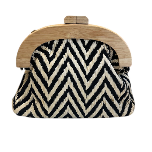 1"ZigZag Palma" – Ψάθινο Clutch με Ξύλινο Κούμπωμα